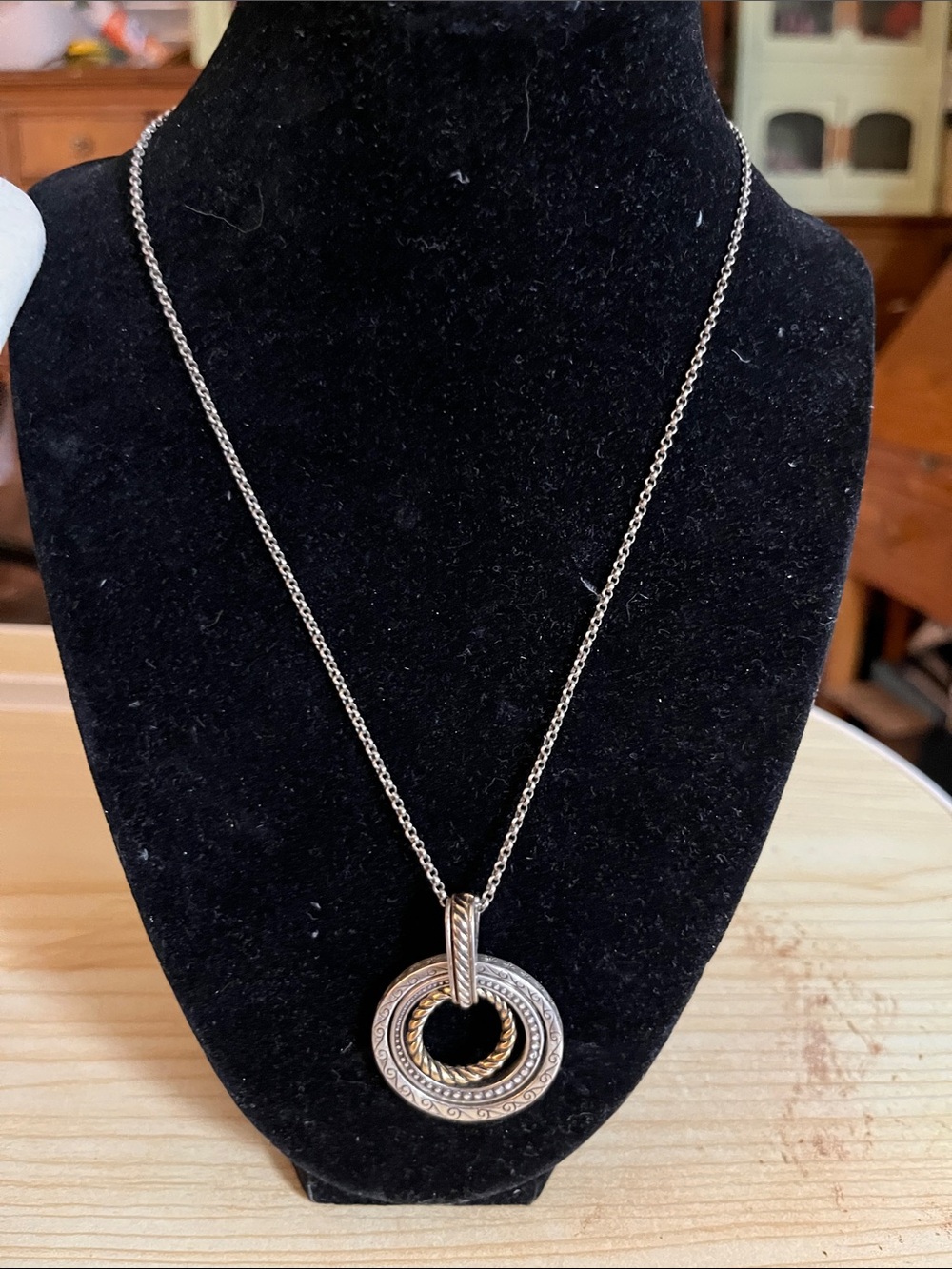 Brighton Two-Tone Interlocking Circle Pendant Necklace - Silver and Gold